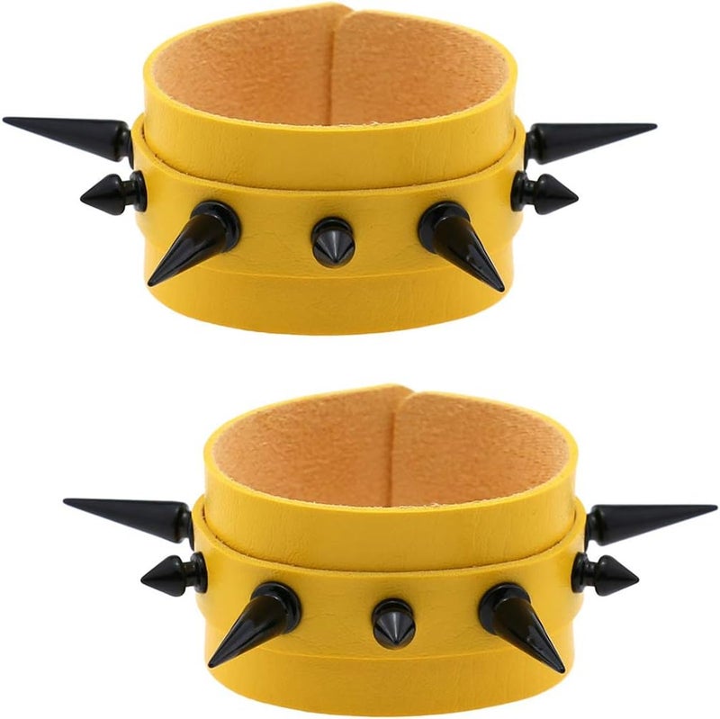 FM FM42 Women Multicolor PU Simulated Leather Black-tone Long and Short Rivets Spike Spiked 4cm(1.57") Wide Punk Gothic Adjustable Bracelet, Pack of 2 - Image 1