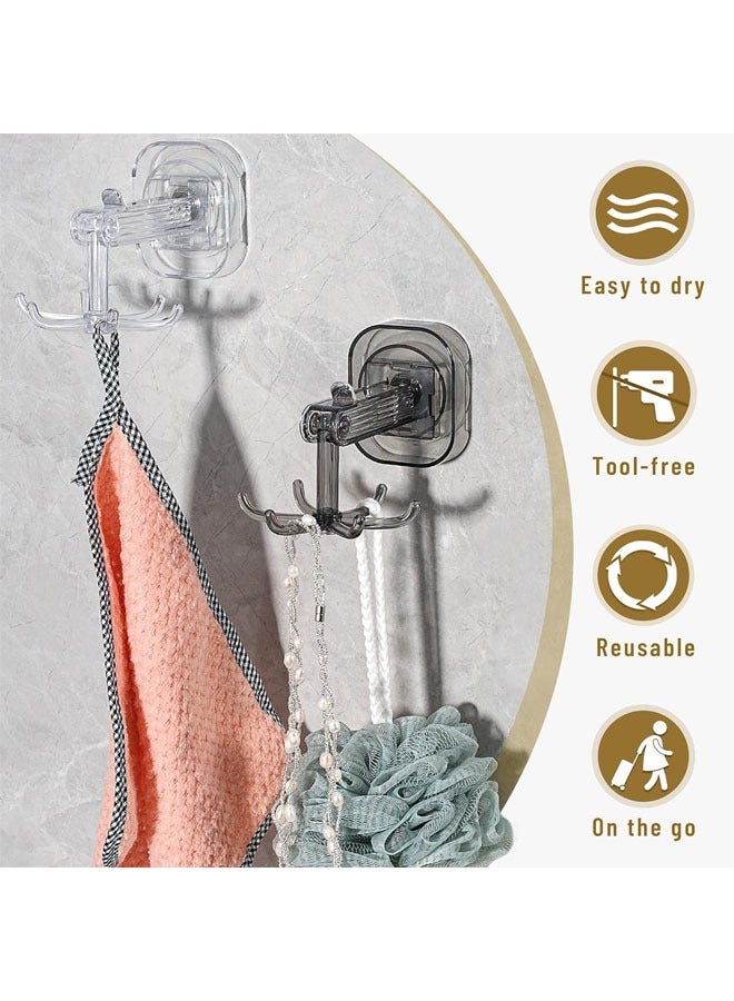Hihonor 2 Pack Bathroom Wall and Ceiling Rotary Hook, 6 Claws Swivel Hook Shower Hanger, 360° Rotating Folding Hook, Compatible with Bathroom, Dressing Table, Entryway Storage, Kitchen (Transparent)  - Image 5