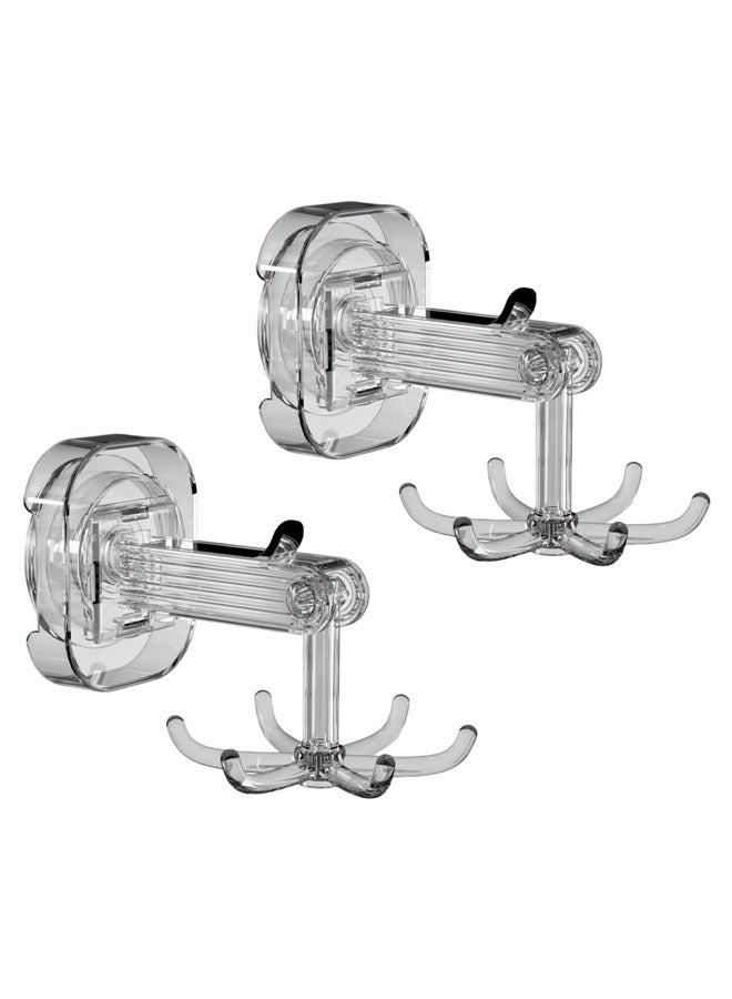 Hihonor 2 Pack Bathroom Wall and Ceiling Rotary Hook, 6 Claws Swivel Hook Shower Hanger, 360° Rotating Folding Hook, Compatible with Bathroom, Dressing Table, Entryway Storage, Kitchen (Transparent)  - Image 1