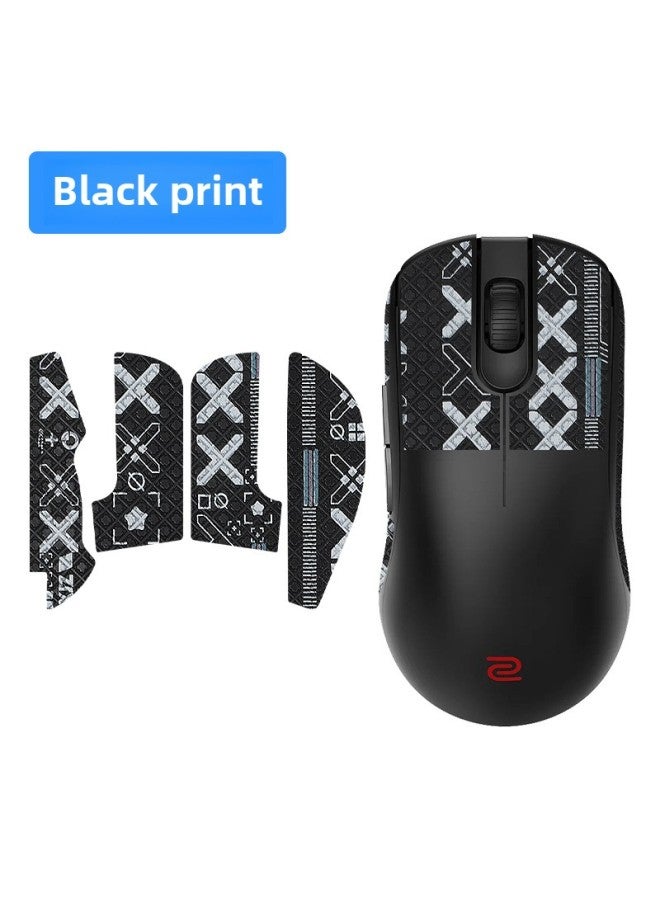 For ZOWIE Zhuowei FK2-DW Mouse Anti-slip Sticker Wireless Fk2dw Side Skirt Sticker Sweat Absorbing Palm Membrane Back Sticker-Color:[half Pack] Black Printed Mouse Sticker [free Cleaning Cotton]  - Image 1
