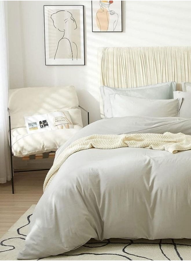 LUNA Home - Single Size 4 Pieces Bedding Set Washable Cotton Light Gray - Image 1