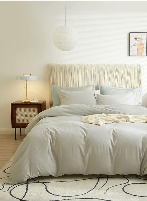 Single Size 4 Pieces Bedding Set Washable Cotton Light Gray