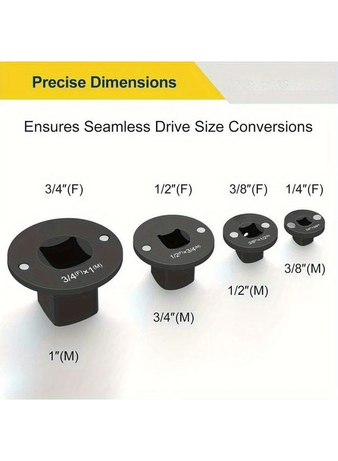 4pcs Low Profile Impact Socket Adapter Set 3 4 to 1 1 2 to 3 4 1 2 to 3 8 1 4 to 3 8 Drive Ratchet - Image 2