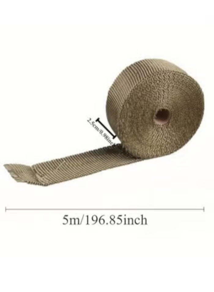 Generic 1pc 5M/ Roll Fiberglass Heat Shield Motorcycle Exhaust Thermal Tape Header Pipe Heat Wrap Tape Thermal Protection with Stainless Ties  - Image 5