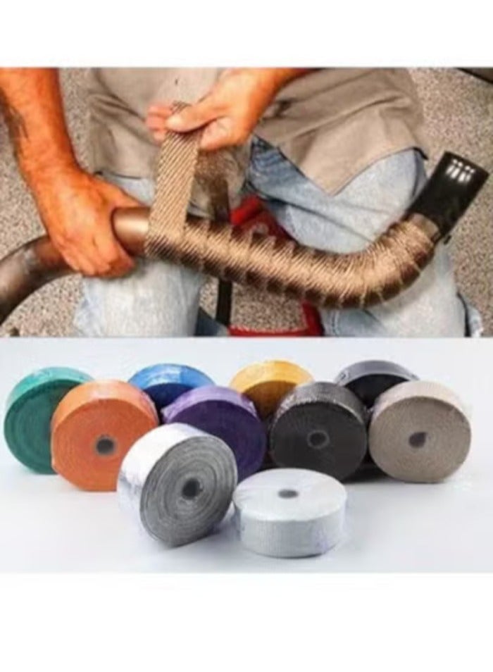 Generic 1pc 5M/ Roll Fiberglass Heat Shield Motorcycle Exhaust Thermal Tape Header Pipe Heat Wrap Tape Thermal Protection with Stainless Ties  - Image 2