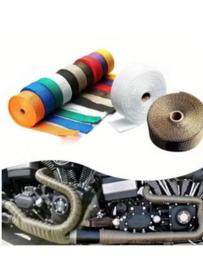 Generic 1pc 5M/ Roll Fiberglass Heat Shield Motorcycle Exhaust Thermal Tape Header Pipe Heat Wrap Tape Thermal Protection with Stainless Ties  - Image 3