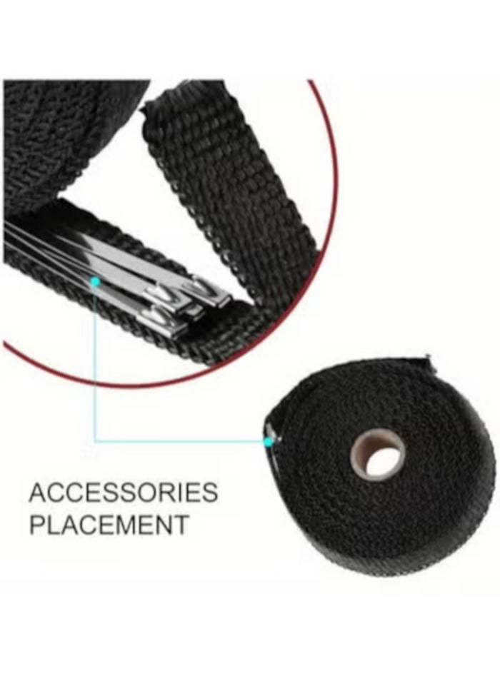Generic 1pc 5M/ Roll Fiberglass Heat Shield Motorcycle Exhaust Thermal Tape Header Pipe Heat Wrap Tape Thermal Protection with Stainless Ties  - Image 4