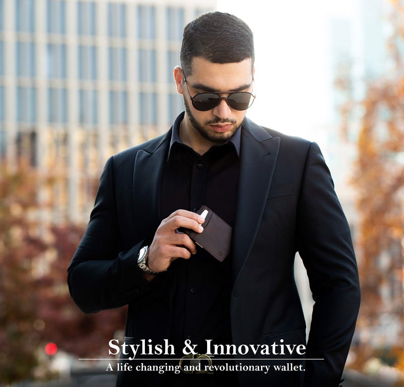SERMAN BRANDS محفظة سیرمان براندز مع مشبك نقود - محافظ رجالية نحيفة لحفظ البطاقات RFID في الجيب الأمامي بتصميم ميني بيفولد (بني تكساس ترانسفورمر) - Image 2