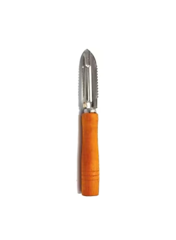 Classic Metal Fruit Peeler – Serrated Stainless Blade with Wooden Handle