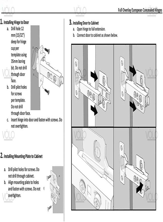 Volo 0* Full Overlay European Style Mild Steel Adjustable 3D Clip-on Soft Close Concealed Cabinet Hinges,(2 pcs, 1 Set) - Image 5