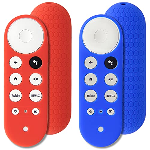 PINOWU 2pcs Protective Covers Compatible for Chromecast with Google TV Voice Remote, Pinowu Anti Slip Remote Case for 2020 Chromecast Remote Control (Blue & Red) - Image 1