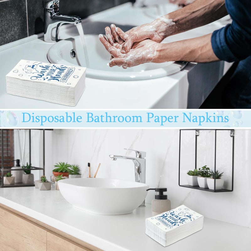 Seajan 200 Packs Bathroom Paper Napkins Disposable Bathroom Paper Guest Hand Towels Decorative Paper Napkins for Hostess Gifts Shower Spa Wedding Birthday Party Supply(Dark Blue) - Image 4