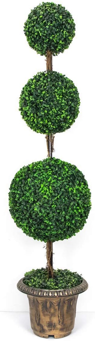 AMERIQUE Gorgeous 4 Feet Dense Triple Ball Boxwood Topiary Artificial Tree Plant with UV Protection with Decorative Pot Feel Real Technology Super Quality 4 Green - Image 1