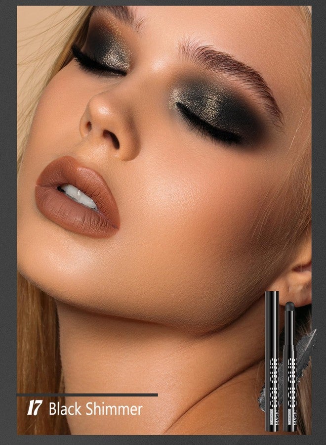 Lestpola Waterproof Cream Eyeshadow Stick, Black Shimmer Highly Pigmented Long-lasting Eye Shadow Pencil, Metallic Blendable Eyeshadow Brightener Applicator Stick, Hypoallergenic Women Eye Highlight Makeup-17 - Image 2