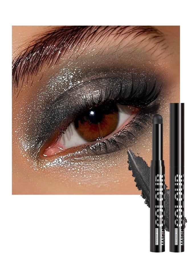 Lestpola Waterproof Cream Eyeshadow Stick, Black Shimmer Highly Pigmented Long-lasting Eye Shadow Pencil, Metallic Blendable Eyeshadow Brightener Applicator Stick, Hypoallergenic Women Eye Highlight Makeup-17 - Image 1