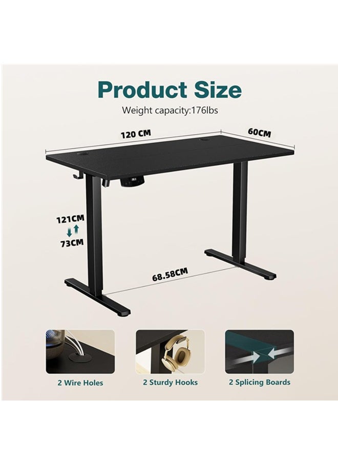 DESINO - 120CM Large Electric Standing Desk, Height Adjustable Computer Desk, 60CM Deep Desktop, Stand up Gaming Office Table, 2 Preset Heights, for Home Office120CM Large Electric Standing Desk, Height Adjustable Computer Desk, 60CM Deep Desktop, Stand up Gaming Office Table, 2 Preset Heights, for Home Office - Image 1