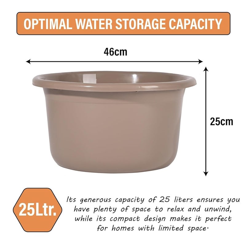 Kuber Industries Bath Tub For Bathroom | 25 Ltr | Portable & Durable Water Washroom Tub | Baby Bathing Tub | Clothes Washing Tub For Bathroom | Plain - Brown - Image 3