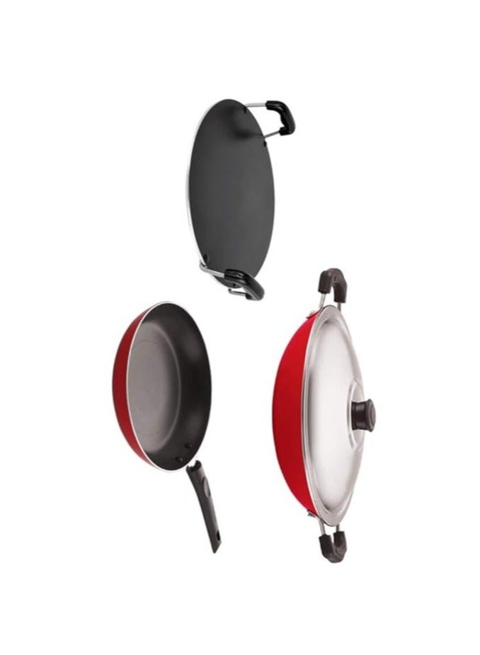 Nirlon Non-Stick Aluminium Heat Resistance Cookware Set of 3 Pieces with Bakelite Handle Appa Chatti Steel Lid | Round Tawa -Tapper Pan - Image 4
