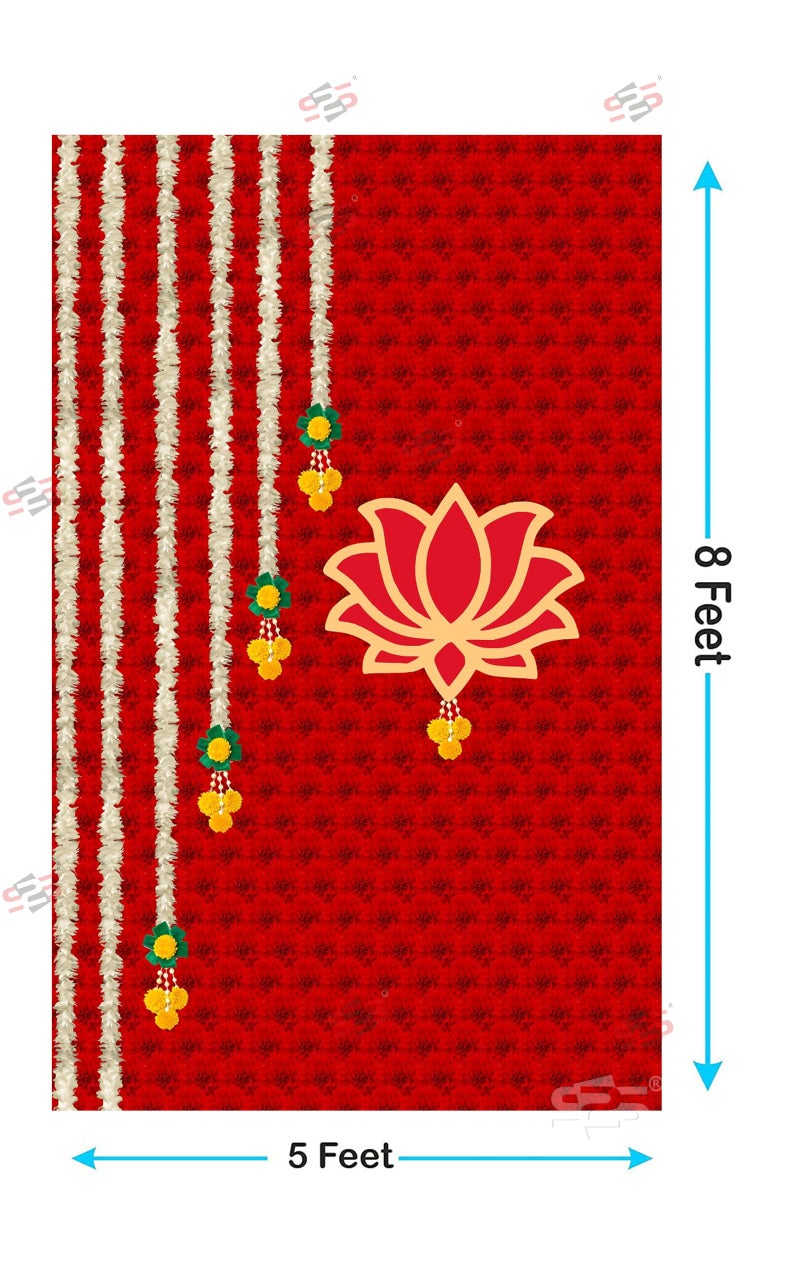 S2S Stylish Gold Lotus Wedding Traditional Backdrop Cloth | for Pooja Decoration Background Curtain Cloth | (5 x 8 Feet) - Image 2