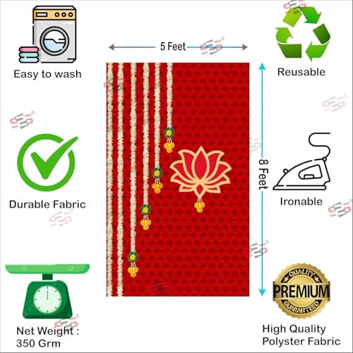 S2S Stylish Gold Lotus Wedding Traditional Backdrop Cloth | for Pooja Decoration Background Curtain Cloth | (5 x 8 Feet) - Image 3