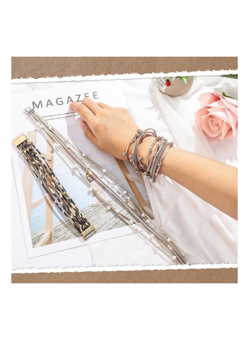 KASTWAVE 6 Pcs Leather Wrap Bracelets for Women, Multi Layer Bohemian Cuff Bracelets Stack Bracelets, Handmade Clasp Bangle Bracelet, Jewelry Gift for Ladies and Mother - Image 3