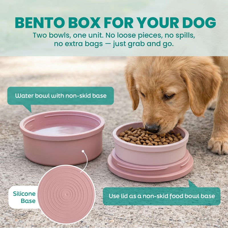 KindTail Dog Travel Bowls - Set of 2 Portable Pet Food & Water Dishes with Lid & Handle - Each Nesting Container Includes a Non-Slip Silicone Base - Microwave & Dishwasher Safe - BPA & Toxin-Free - Image 5