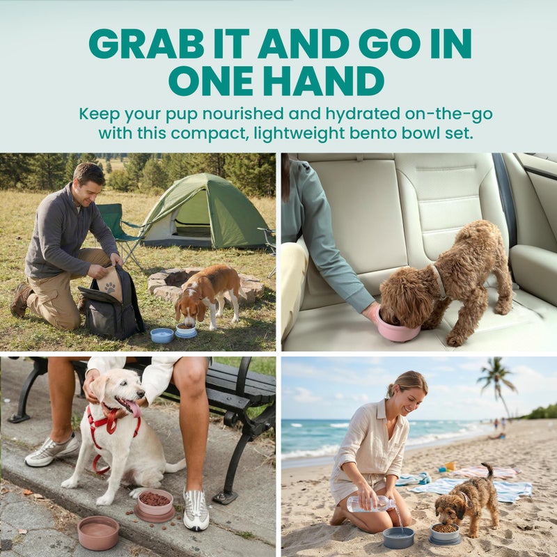 KindTail Dog Travel Bowls - Set of 2 Portable Pet Food & Water Dishes with Lid & Handle - Each Nesting Container Includes a Non-Slip Silicone Base - Microwave & Dishwasher Safe - BPA & Toxin-Free - Image 3