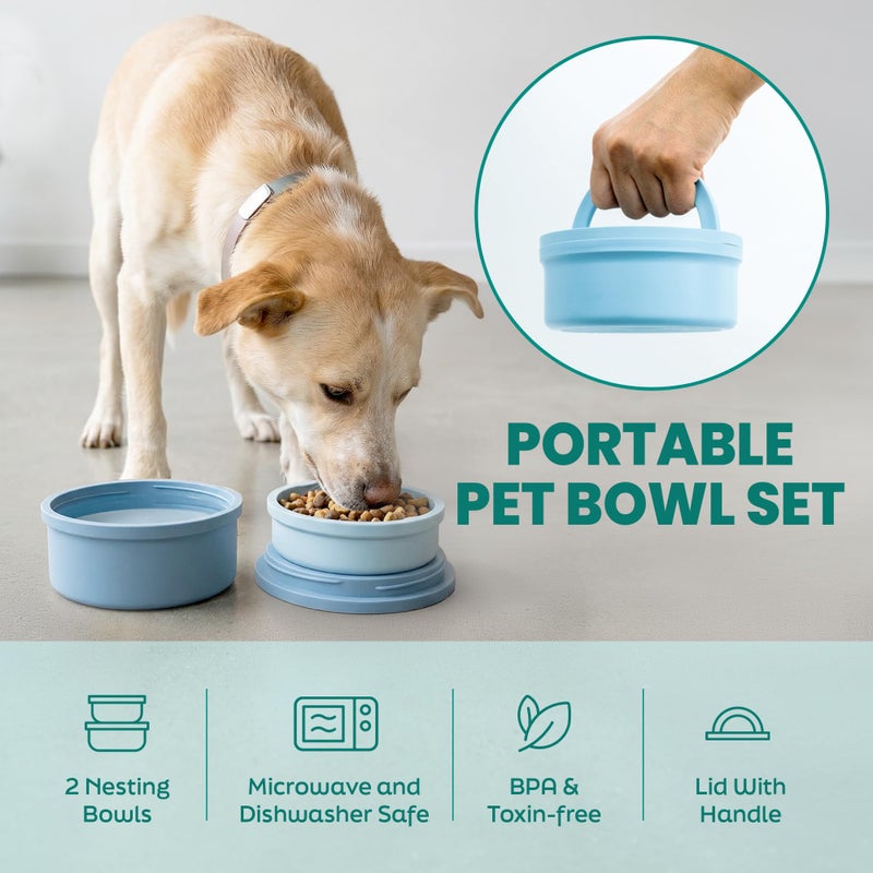 KindTail Dog Travel Bowls - Set of 2 Portable Pet Food & Water Dishes with Lid & Handle - Each Nesting Container Includes a Non-Slip Silicone Base - Microwave & Dishwasher Safe - BPA & Toxin-Free - Image 2