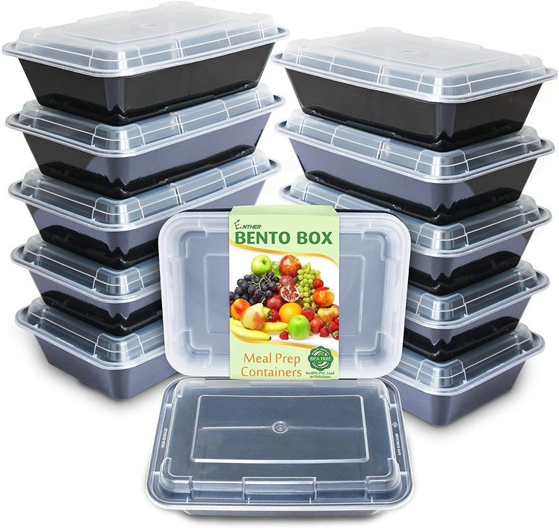Enther Meal Prep Containers 12 Pack 1 Compartment Single Lids Food Storage Bento BPA Free  Stackable  Reusable Lunch Boxes MicrowaveDishwasherFreezer Safe Portion Control 28 oz