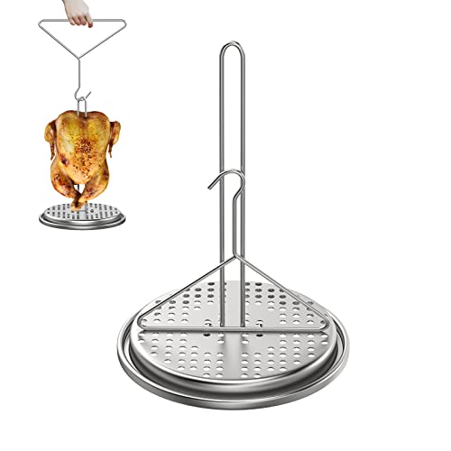 KEESHA Turkey Chicken Fryer Accessory Kit Chicken Holder with Chrome Finish Wire Handle Lifter Hook Vertical Chicken Roaster Rack for Deep Fry Grill Oven BBQ - Image 1