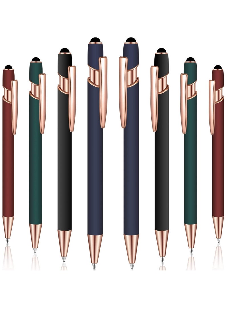 8-Pack Metal Ballpoint Pens with Stylus Tips, Black Ink, Perfect for Touch Screens - Office  School Supplies in Red, Green, Navy, and Black Colors. Ideal for Tablets and More! - Image 1