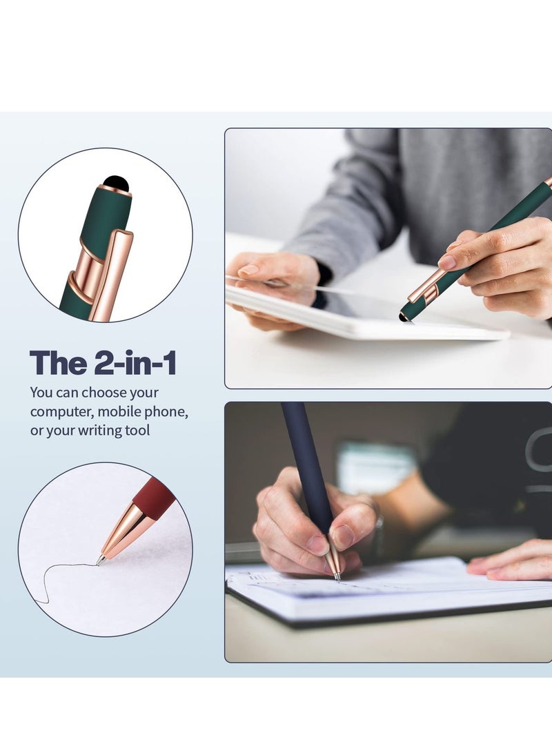 8-Pack Metal Ballpoint Pens with Stylus Tips, Black Ink, Perfect for Touch Screens - Office  School Supplies in Red, Green, Navy, and Black Colors. Ideal for Tablets and More! - Image 2