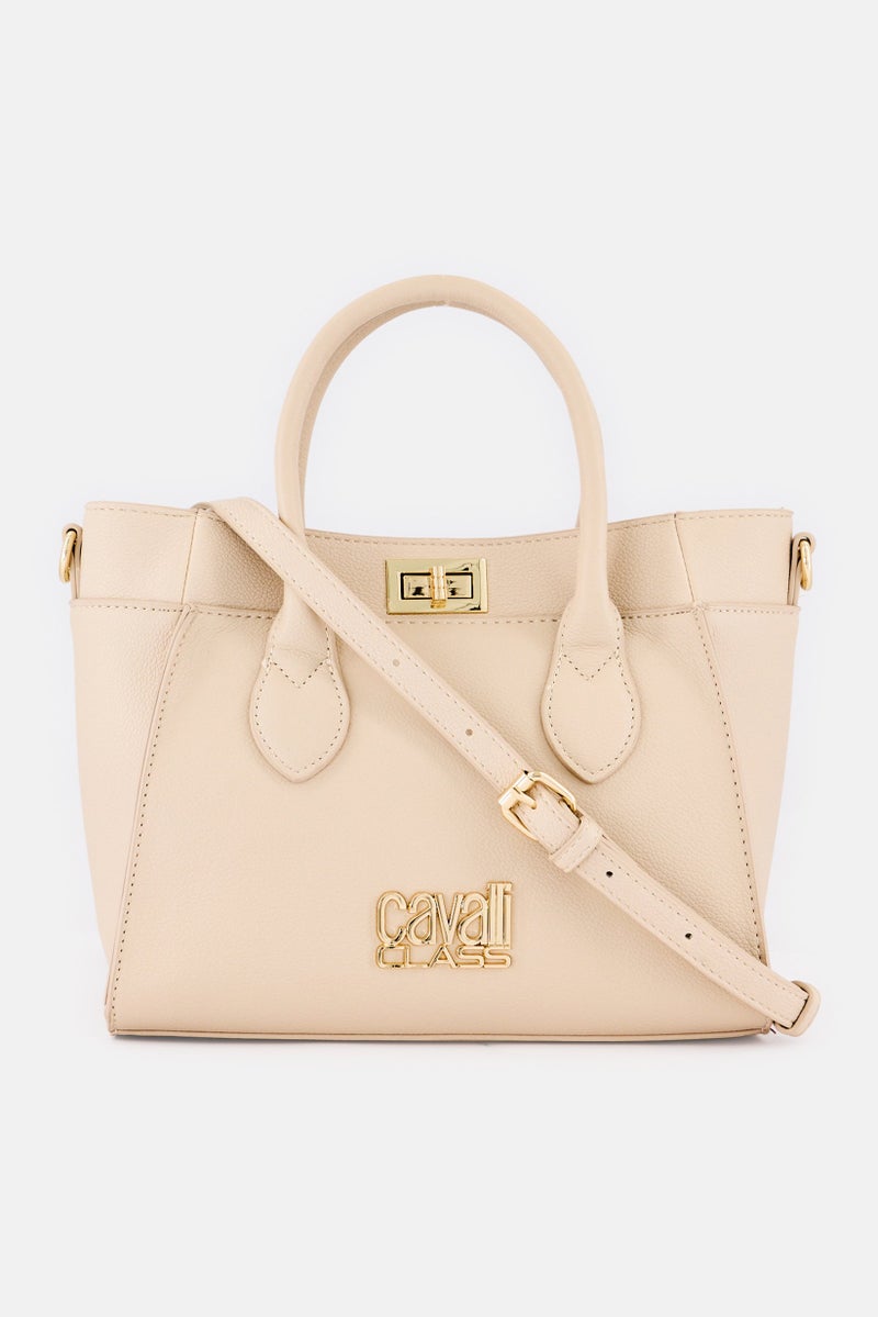 Cavalli Class Women Brand Logo Cross Body Bag, Beige - Image 2