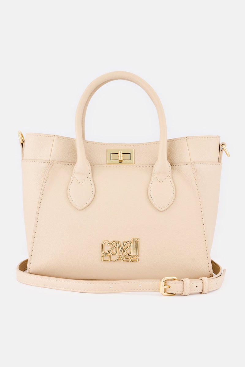 Cavalli Class Women Brand Logo Cross Body Bag, Beige - Image 1