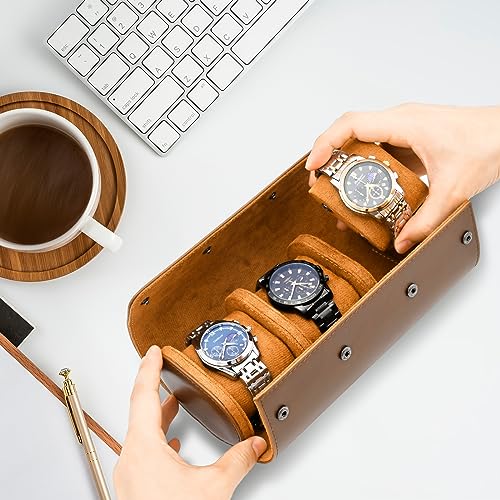 ROSELLE Watch Roll Travel Case for Men and Women- 3 Watch Storage and Organizer-Secure Storage with Innovative Removable Pillows & Solid Dividers for Home, Travel and Display(Brown) - Image 5
