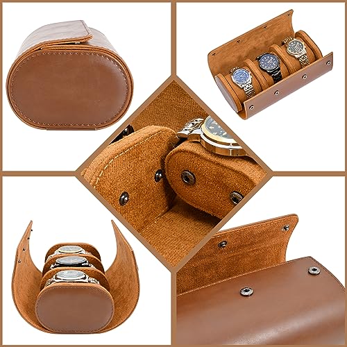 ROSELLE Watch Roll Travel Case for Men and Women- 3 Watch Storage and Organizer-Secure Storage with Innovative Removable Pillows & Solid Dividers for Home, Travel and Display(Brown) - Image 4