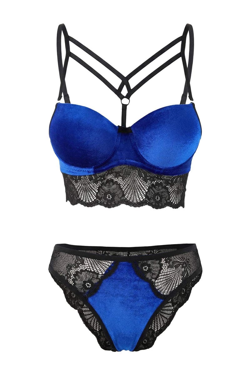 trendyol Cobalt Velvet/Lace Push up Underwear Set Thmss26Cc00024 - Image 3