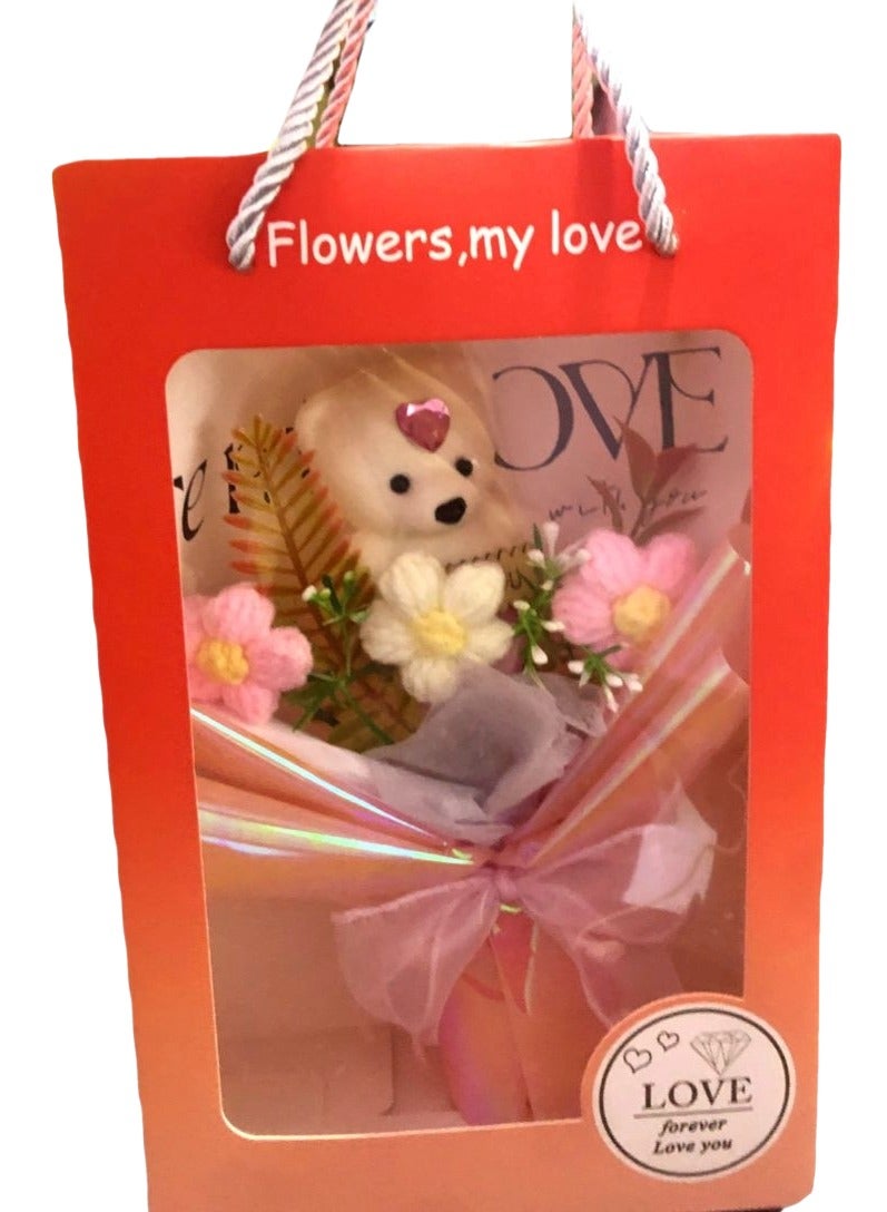 Box bag bouquet artificial roses aesthetic flower bouquet and teddy bear gift for Valentine's Day, occasions and birthday - Image 2