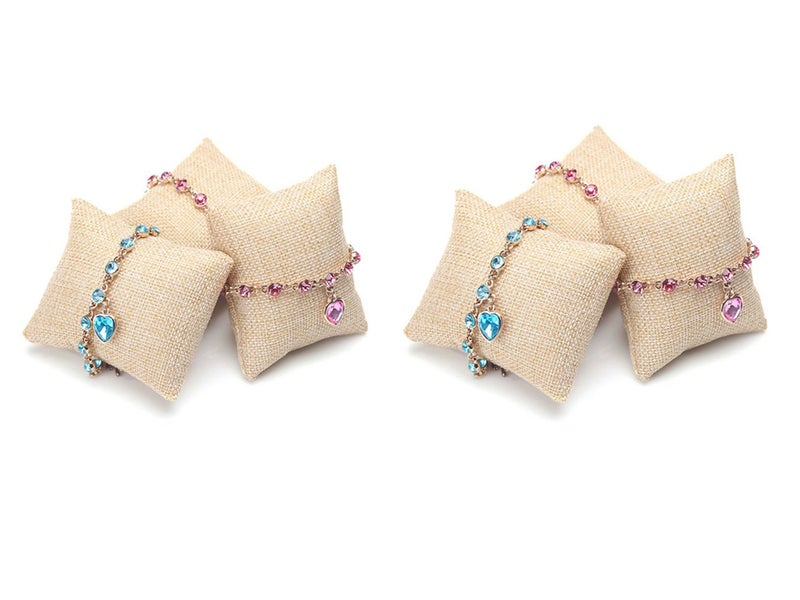 JUMUU 6-Pieces Small Linen Bracelet Watch Pillow Jewelry Displays 3.2"x3.2"x1.5" - Image 1