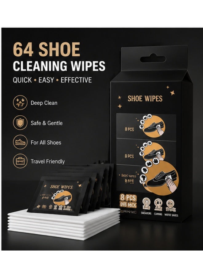 64 Shoe Cleaning Wipes – Deep Cleaning Sneaker Wipes for Leather, Canvas & Rubber – Individually Wrapped Portable Shoe Wipes – Quick Stain & Dirt Removal - Image 1