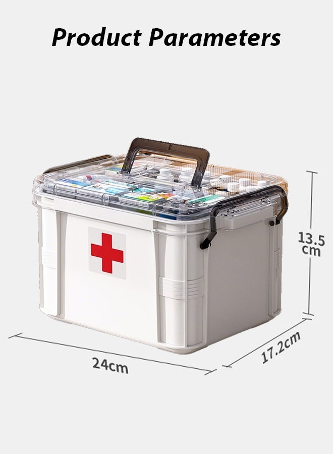 2-Layer Large Capacity Transparent Home Medicine Storage Box,Pill Box With Portable Handle Medicine Box First Aid Kit,Medical Classification Storage Medicine Box，Suitable For Home, Travel, Office Daily Medicine Storage(White) - Image 2