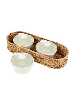 La Mesa 3 Pieces Porcelain Round Casseroles With Lid And Rattan Basket White 44.45 X 12.7 X 7.62 Cm  - Image 4