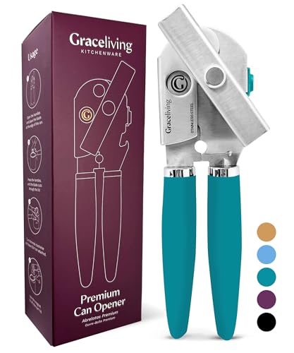 Graceliving Premium Multifunctional Magnetic Manual Can Opener and Bottle Opener, Heavy Duty Stainless Steel Sharp Cutting Blade and Oversized Easy Turn Knob, Soft-Touch Handle, Kitchen Use, Teal - Image 1