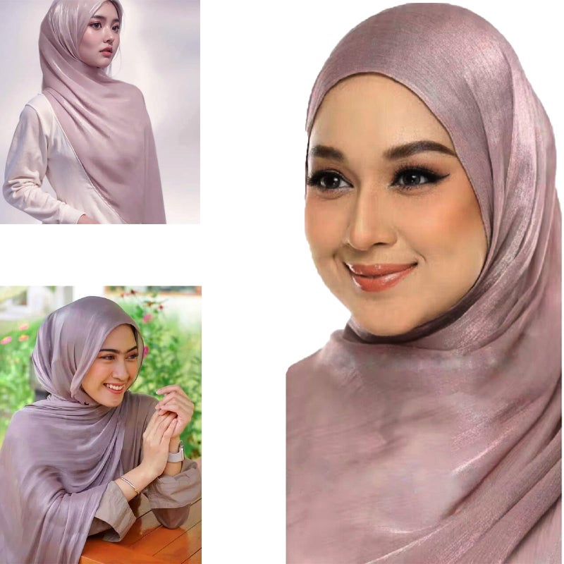 HURESON Women Premium Hijab Head Scarf Lightweight Shimmer Scarves Crepe Wedding Shawls and Wraps for Evening Dresses Shiny (Pi-purple 10#) - Image 5