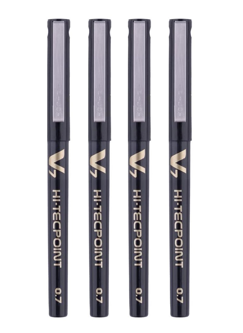 PILOT 4-Piece Hi-tecpoint V7 Fine Rollerball Pen Black Ink  - Image 1