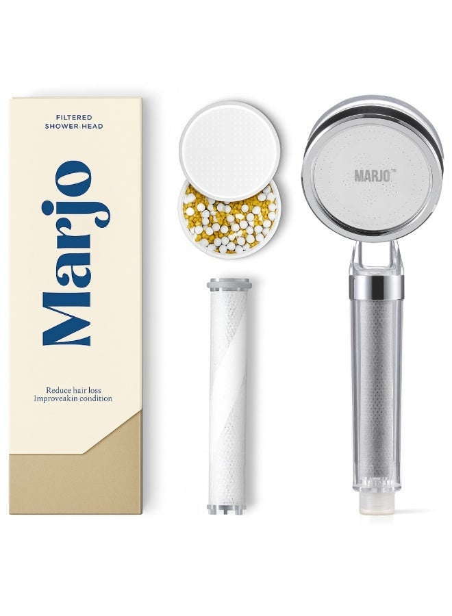 مارجو فلتر دش مارغو - رأس دش محمول عالي الضغط | فلتر مياه الدش لعلاج تساقط الشعر | بشرة وشعر صحيين، إكسسوارات الحمام، إزالة الكلور المختبرة في المختبر (شفاف) - Image 1