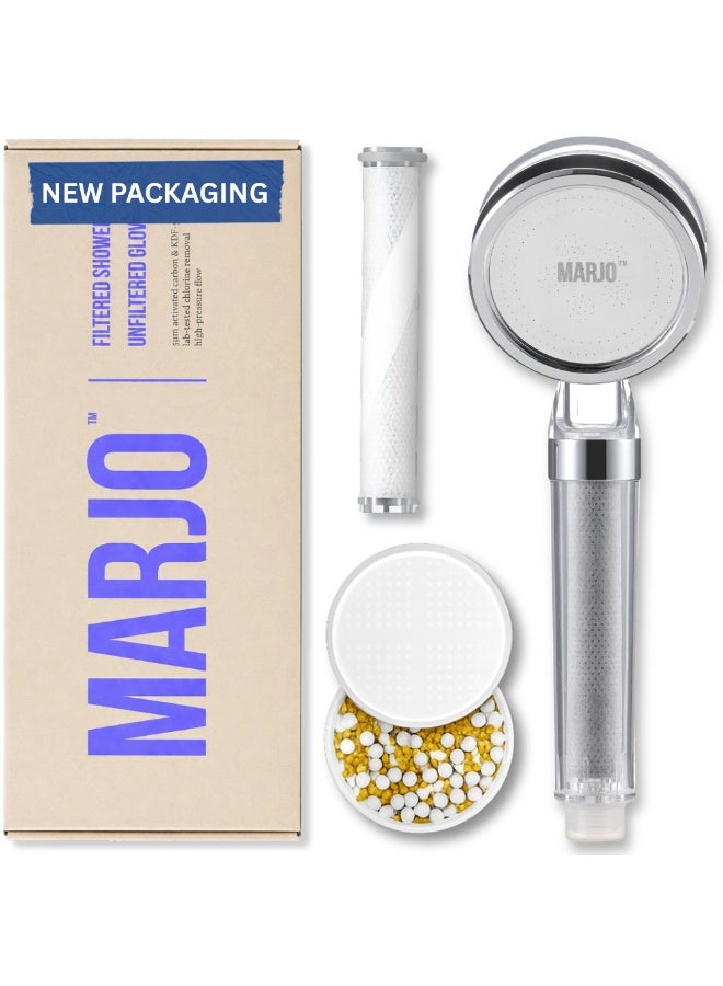 Marjo Shower Filter - High Pressure Handheld Shower Head | Water Filter Shower for Hair Loss | Healthy Skin & Hair, Bathroom Accessories, Lab-Tested Chlorine Removal (Transparent)