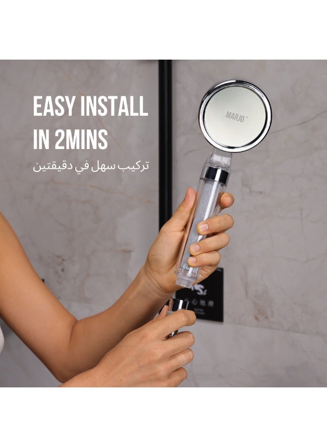 Marjo High Pressure Handheld Shower Filter & Shower Head - Transparent