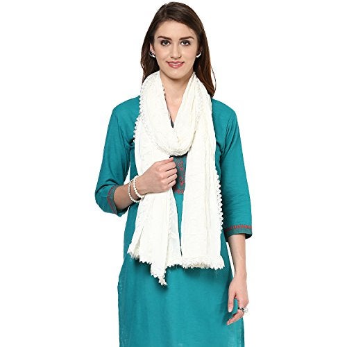 DUPATTA BAZAAR دوباتا بازار شال نسائي باللون الأبيض العاجي مزخرف من الشيفون - Image 3