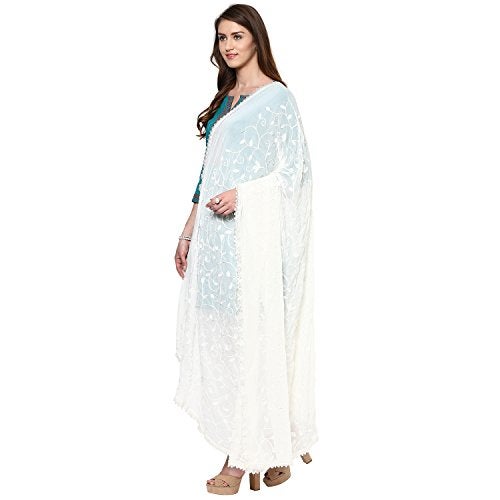 DUPATTA BAZAAR دوباتا بازار شال نسائي باللون الأبيض العاجي مزخرف من الشيفون - Image 2